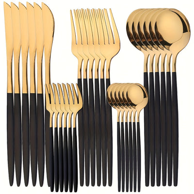 Juego de cubiertos de acero inoxidable de 30 piezas - Utensilios elegantes con acabado espejo, aptos para lavavajillas, incluye tenedores, cuchillos y cucharas - Colección duradera de vajilla