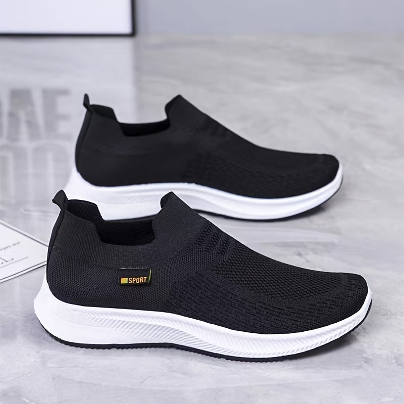 Tenis casuales slip-on para hombre, transpirables y ligeros, con suela de goma duradera, diseño de punta redonda y corte bajo, ideales para primavera, verano y otoño, color gris oscuro, calzado cómodo y flexible para el día a día