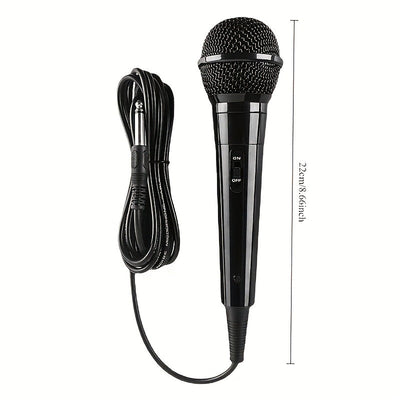 Micrófono Profesional Portátil, Negro, Cableado, Bobina Móvil, Multifunción, con Conector Jack de 6,35 mm, para Cantar, Karaoke, Conferencia de Video, Transmisión, Voz, Percusión, Viento, Cuerdas y Instrumentos de Cuerda Pulsada