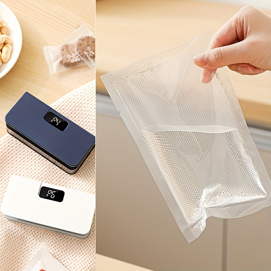 1 pieza de sellador de alimentos portátil recargable por USB con batería de litio de 1600 mAh - Preservador de snacks inalámbrico, a prueba de humedad, con pantalla ajustable de 6 niveles, temporizador de conteo, para interruptor y indicador de sellado c