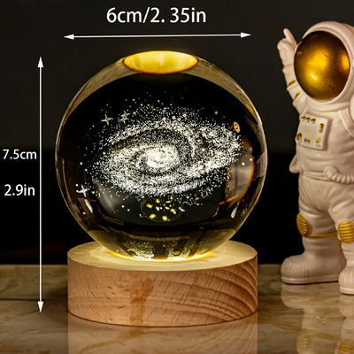 Linterna Nocturna de Cristal 3D Inspirada en la Galaxia con Base LED, Alimentación por USB - Perfecta para Decoración de Dormitorio y Escritorio, Regalo Ideal para Amigos y Seres Queridos, Adecuada para Navidad, Oficina Festiva, Hotel, Fiesta, Restaurant