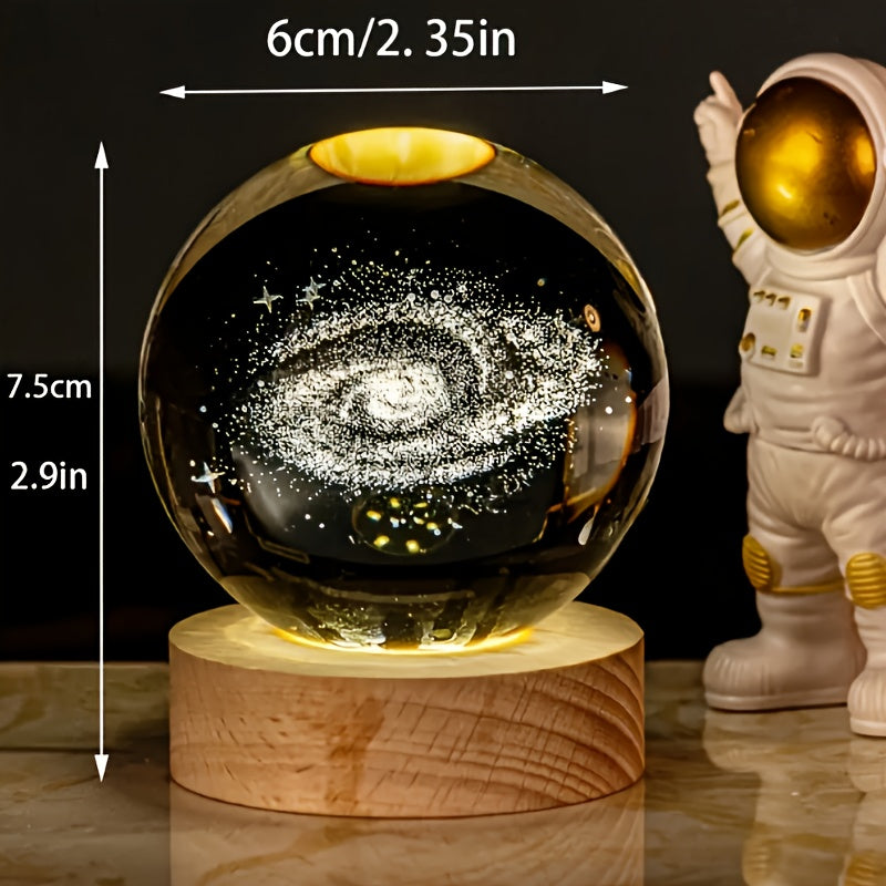 Linterna Nocturna de Cristal 3D Inspirada en la Galaxia con Base LED, Alimentación por USB - Perfecta para Decoración de Dormitorio y Escritorio, Regalo Ideal para Amigos y Seres Queridos, Adecuada para Navidad, Oficina Festiva, Hotel, Fiesta, Restaurant