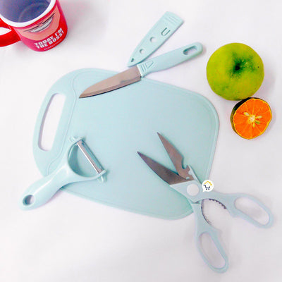 Kit Tabla de Picar 4 Piezas Cuchillo Tijera Pelador Cocina 19COCI