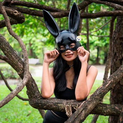 Mascara Conejo Negro Mujer Sexy Media Cara Halloween Accesorio Disfraz PG395N