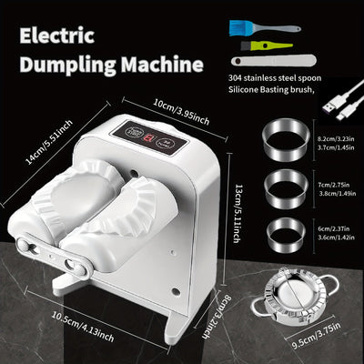 Máquina de dumplings de cabeza única eléctrica, 1pc, Máquina automática de dumplings eléctrica para uso doméstico con 2 modos, Máquina de dumplings recargable, incluye rodillo para relleno de carne, prensa, cortadora, cuchara y pincel.
