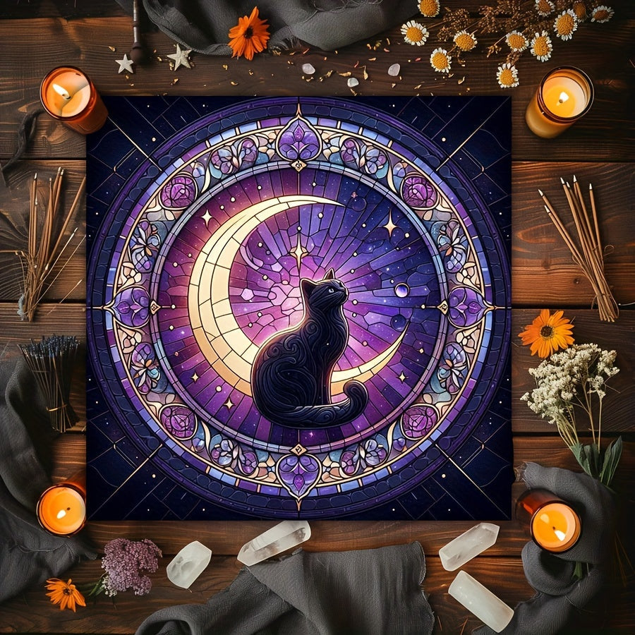 1 mantel cuadrado para tarot, 100% poliéster, tejido a máquina, con diseño de flor de luna y pentagrama, para herramientas de brujería, péndulo pagano, decoración de altar, juego de adivinación con cartas de tarot