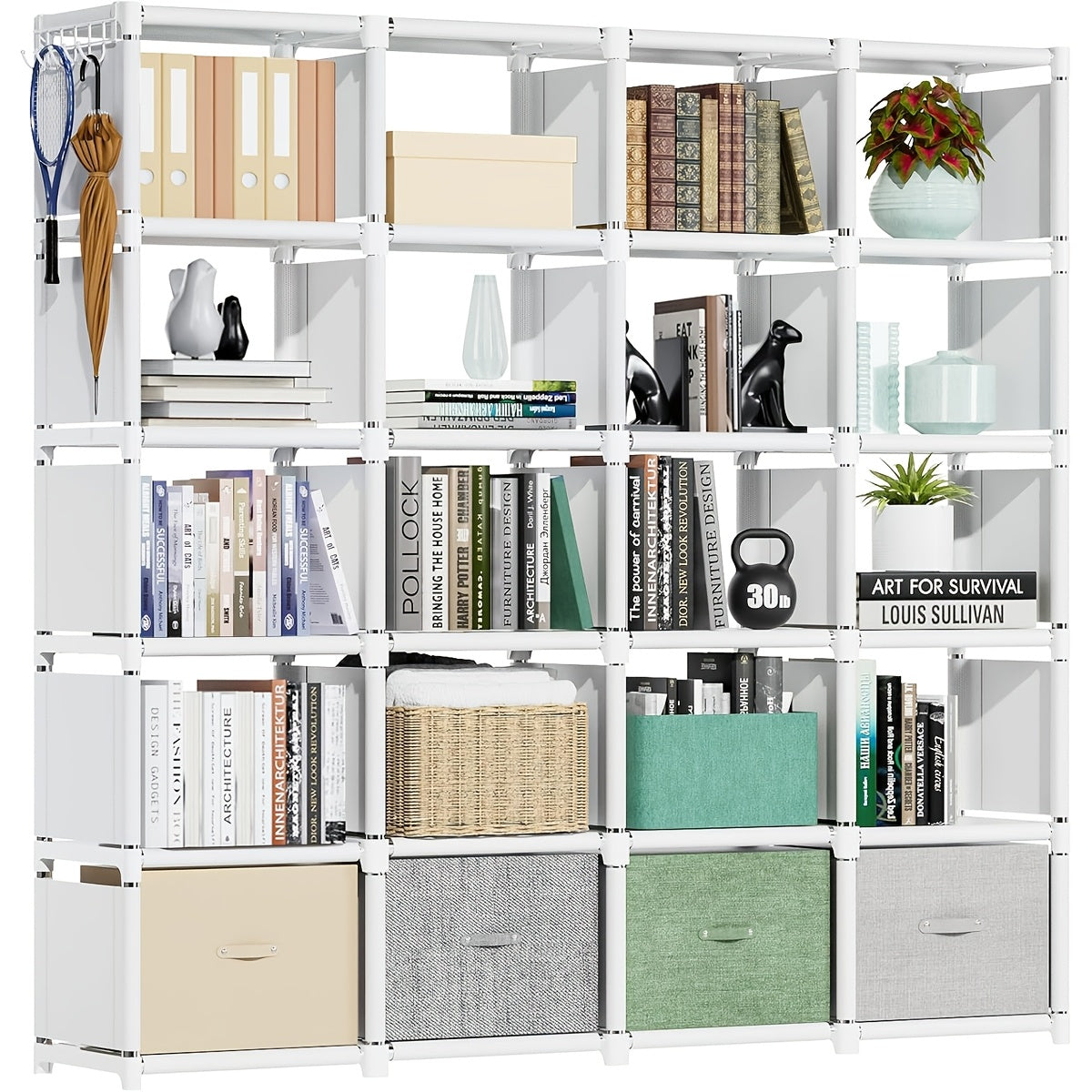 Organizador de Almacenamiento para Libros de Metal de 18 Cubos - Unidad de Estantería Rectangular Alta para Dormitorio, Sala de Estar, Oficina en Casa y Organización del Armario