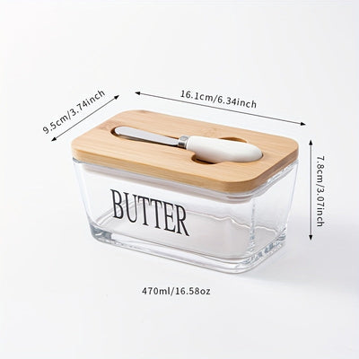 1 Juego de mantequillera de vidrio con tapa de madera de acacia YumiPLUS, caja de almacenamiento de mantequilla de vidrio grueso con diseño, para cocina casera, recipiente grande para mantequilla, protector de galletas, regalo ideal para amigos y familia