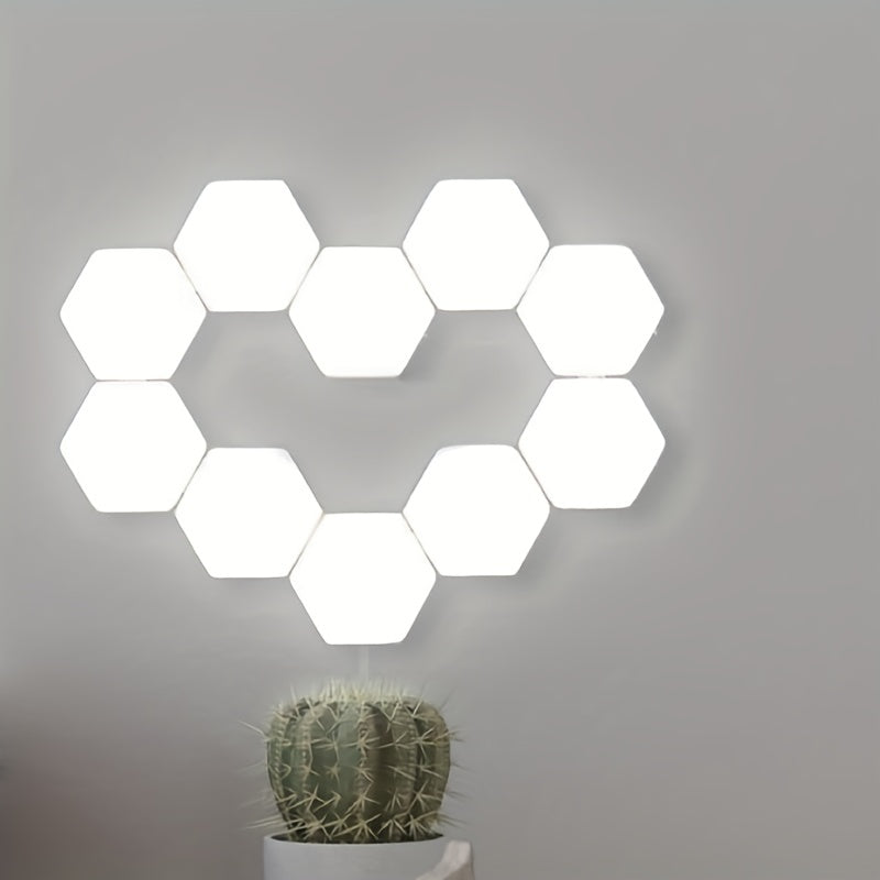 Juego de 6 luces nocturnas LED hexagonales controladas por tacto, iluminación decorativa blanca innovadora para uso interior y exterior
