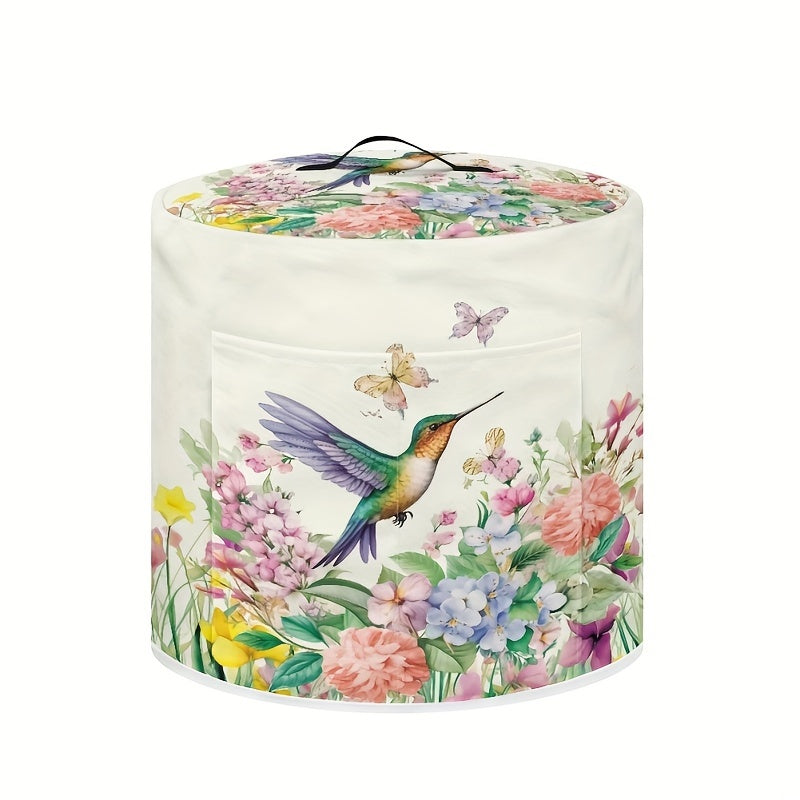 Funda antipolvo de poliéster para olla a presión eléctrica, olla arrocera, freidora de aire - Funda protectora con aislamiento de diseño de flores de colibrí con bolsillos para accesorios - Mantiene los electrodomésticos limpios y libres de polvo