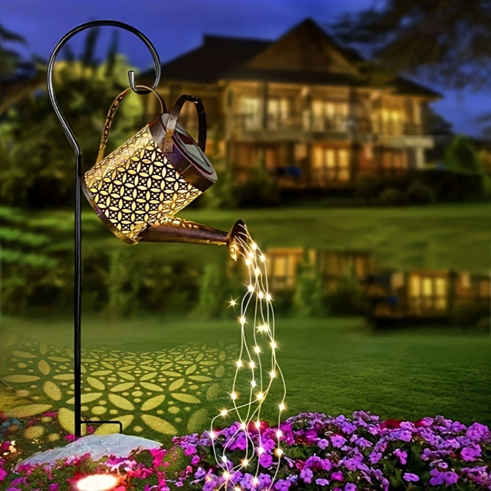 Luces de regadera flotantes alimentadas por energía solar con luces cascaderas - Impermeables, resistentes al sol, ideales para senderos de jardín, patios, vallas y caminos, uso de 4 estaciones, sensor automático, iluminación automática | Iluminación dec