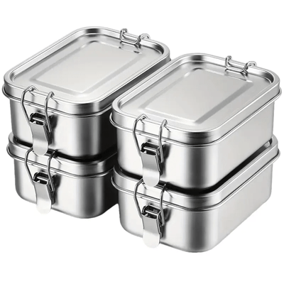 Caja de almuerzo cuadrada de acero inoxidable 304, gran capacidad, capa única, con hebilla, compartimentada, caja de bento, estudiante, cuadrada, al aire libre, estilo americano, frescura Bo, regreso a la escuela