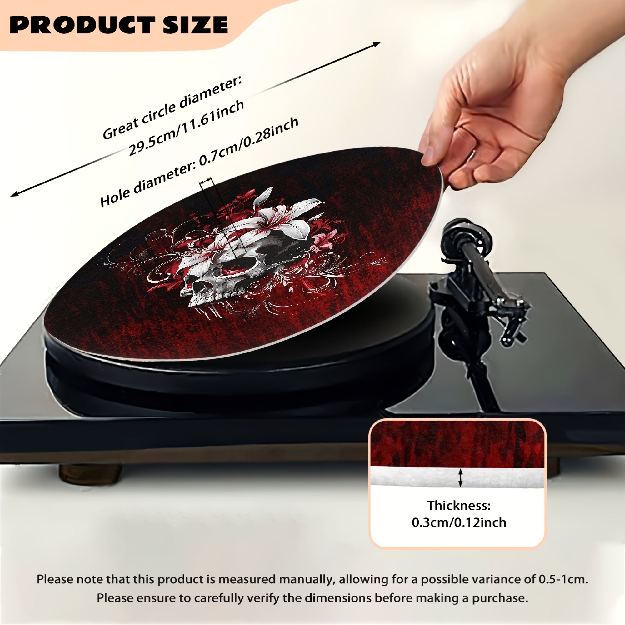 1pc Alfombrilla para Tocadiscos de Pareja Esqueleto, Tapete Mandala Floral para Reducir Estática y Ruido Mejorar Calidad del Sonido con Diseño de Plato para Vinilo