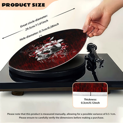 1pc Alfombrilla para Tocadiscos de Pareja Esqueleto, Tapete Mandala Floral para Reducir Estática y Ruido Mejorar Calidad del Sonido con Diseño de Plato para Vinilo