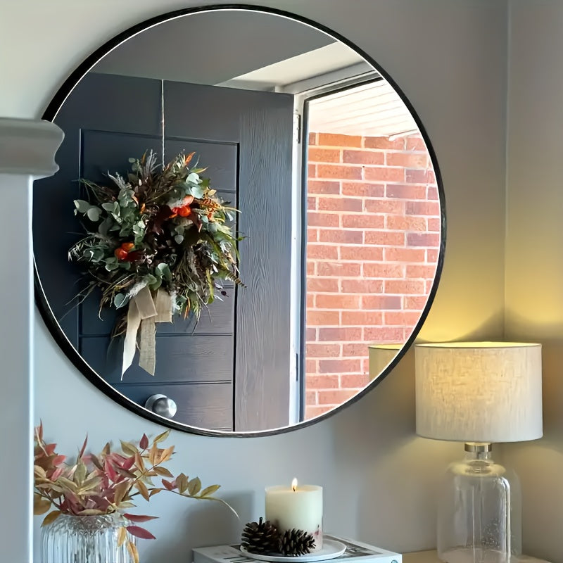 Espejo redondo de pared, 1 pieza, sin necesidad de energía, espejo de cristal para tocador de baño y dormitorio, decoración del hogar, accesorios de baño