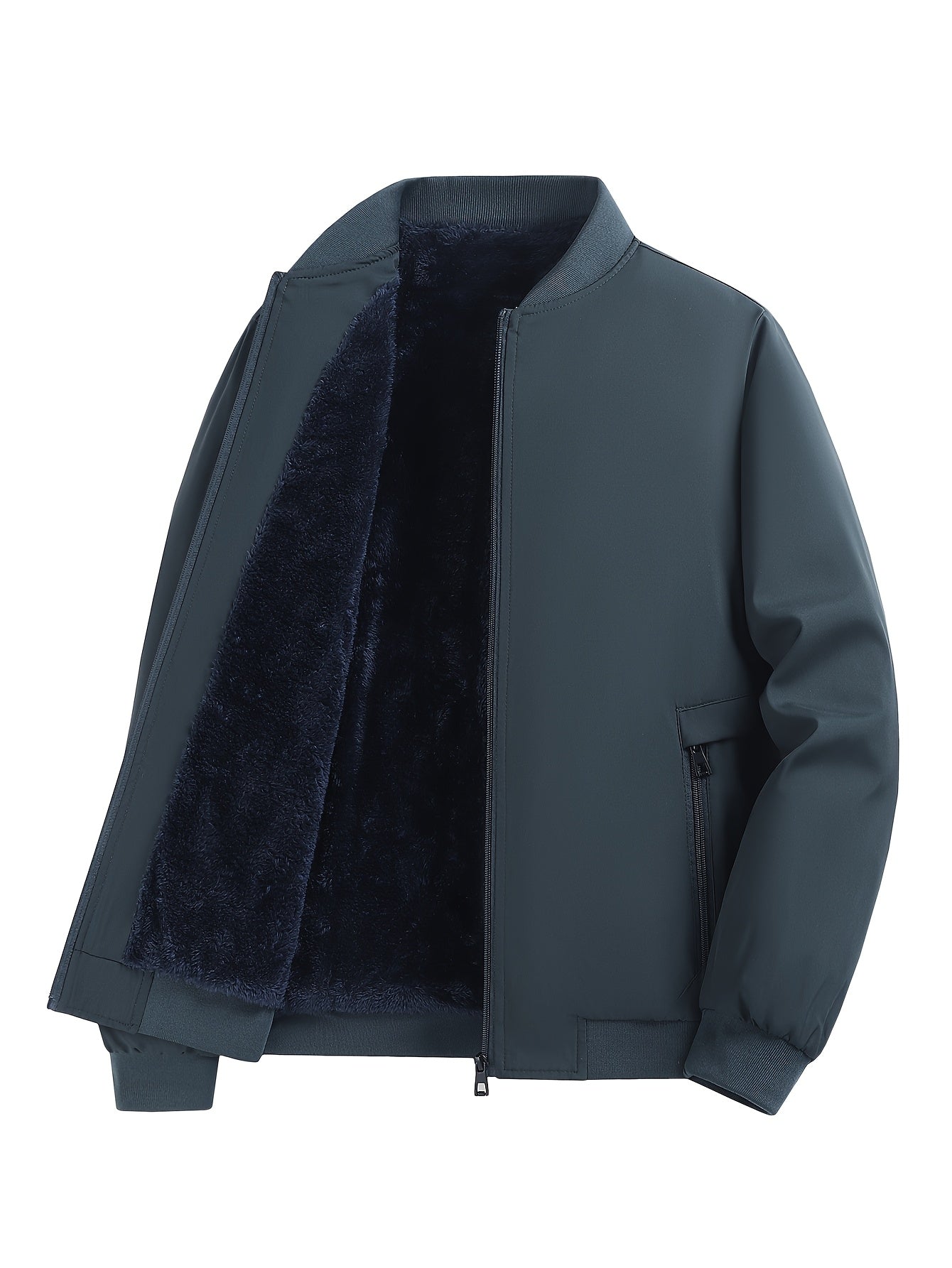 Chaqueta Casual para Hombre con Forro Polar - Ligera, con Cremallera y Bolsillos, Poliéster, Cuello de Béisbol, Perfecta para Otoño e Invierno