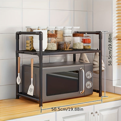 Estantería de Cocina de Almacenamiento Abierto con Compartimento para Microondas - Plástico Duradero, Diseño de Dos Niveles para una Organización Eficiente, Incluye Porta Utensilios y Estantes Espaciosos para Productos Secos, Organizadores y Almacenamien