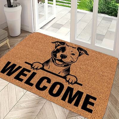 Tapete de bienvenida para perros de presa - Tapete de puerta duradero de poliéster con diseño "BIENVENIDO", fácil de limpiar, lavable en máquina, decoración de entrada interior/exterior, 1cm de grosor, 800g/m², forma rectangular, decoración de perros
