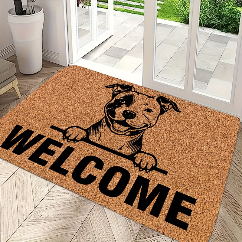 Tapete de bienvenida para perros de presa - Tapete de puerta duradero de poliéster con diseño "BIENVENIDO", fácil de limpiar, lavable en máquina, decoración de entrada interior/exterior, 1cm de grosor, 800g/m², forma rectangular, decoración de perros