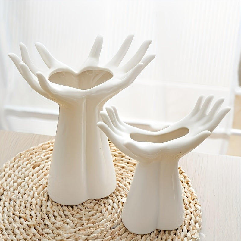 Jarrón Elegante de Cerámica Blanca Artesanal para Arreglos Florales Artísticos - Centro de Decoración Delicado con Pedestal para Sala de Estar o Exhibición en Mesa, Ideal para Rosas Blancas y Hojas Verdes