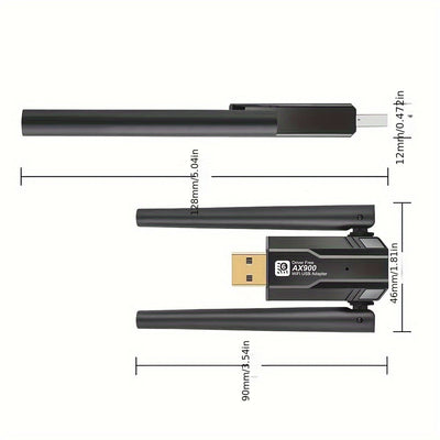 Tarjeta WiFi 6 AX900, Adaptador de Red USB, Adaptador WiFi USB de Doble Banda 2.4G y 5G, Adaptador Inalámbrico 802.11ax 900Mbps, Receptor Inalámbrico Compatible con Mac Laptop PC de Escritorio, Windows WIN 7/WIN 8/Win 10/11, etc.