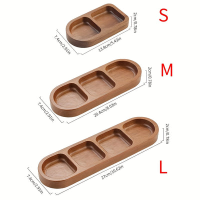 1pc Bandeja de madera de 3 compartimentos con tapa - Ideal para especias, salsas y aperitivos - Perfecta para BBQ, pícnic y uso diario, Esenciales para pícnic|Elegante bandeja de madera|Materiales de madera duraderos, Bandejas para servir