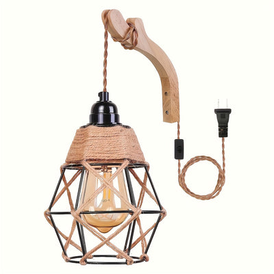 1pc Sconce de madera de granja rústica - Altura ajustable, control de botón de pulsar, 110-130V enchufe US, montaje de pared desmontable con hardware de instalación, sin bombilla incluida