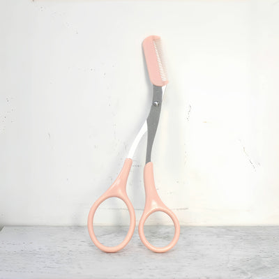Tijeras de acero inoxidable rosa para recortar cejas con peine incorporado - Herramienta de precisión para cejas perfectas, no recargable, operación manual, ideal para uso en el salón
