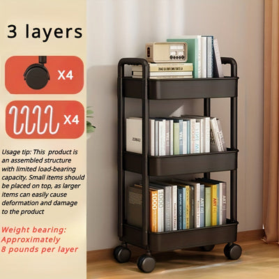 Carrito Organizador de Almacenamiento Multinivel - Plástico Duradero, Fácil de Mover, Ideal para Cocina, Baño, Dormitorio - Blanco y , 2D Plano
