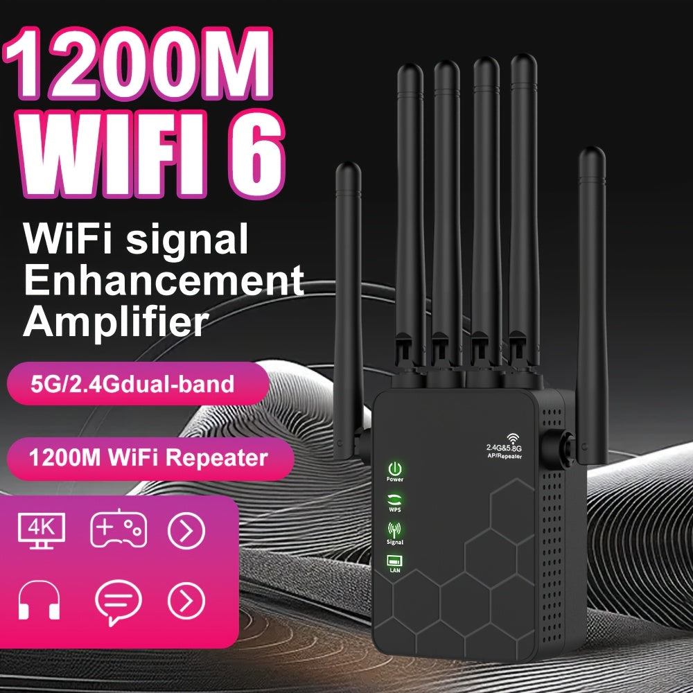Extensor de red inalámbrica Momotor-WIFI, amplificador de señal de red doméstica, potenciador de WiFi con tasa de 2,4 GHz, potencia tu señal de WiFi, 35 dispositivos en 4 modos de configuración 1-TAP, 6 paquetes de antenas potentes de 360°, cubierta comp