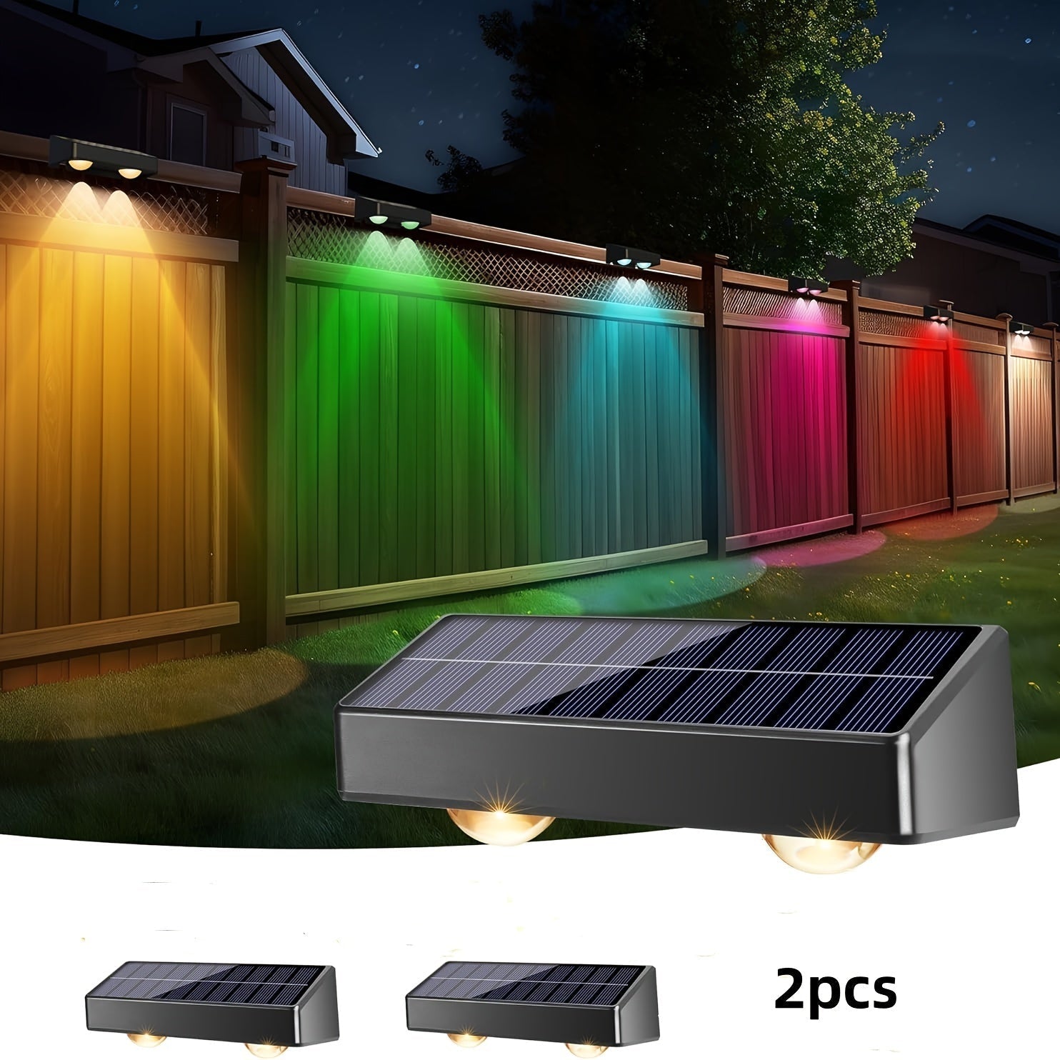 2/4/8pcs Luces Solares para Valla, RGB+Cálido Blanco+Frio Blanco Luces Solares para Valla con 11 Modos de Color, Luces Solares para Pared Exterior, Luces Solares para Terraza, Encendido/Apagado Automático de Anochecer a Amanecer Luces Solares para Jardín