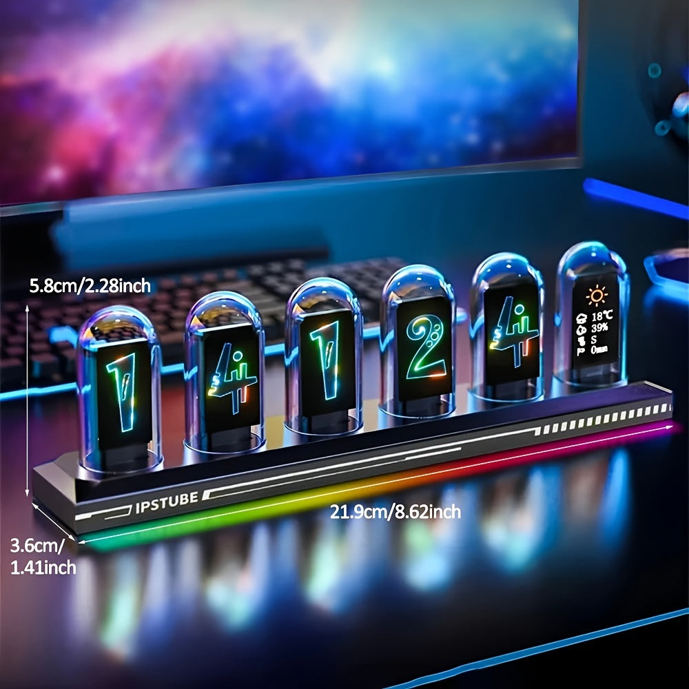Kit de Luz Nocturna de Reloj de Simulación de Tubo Nixie RGB Moderno - Con Wi-Fi, 3 Modos de Iluminación, Pantalla 12/24h, Decoración de Escritorio con Alimentación USB y Control por App