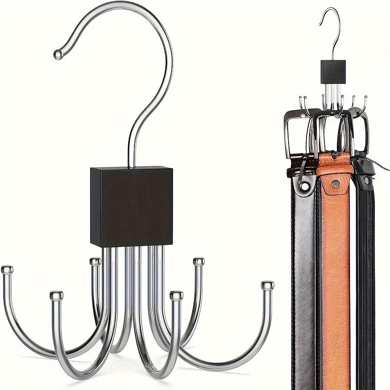 [Giratorio Acero Inoxidable Perchero 360°] Perchero Giratorio de Acero Inoxidable 360° - 1 pza Organizador Metálico Duradero para Cinturones, Bufandas, Corbatas con Múltiples Ganchos - Ahorra Espacio, Ideal para Armario, Hogar, Almacenamiento en Dormitor