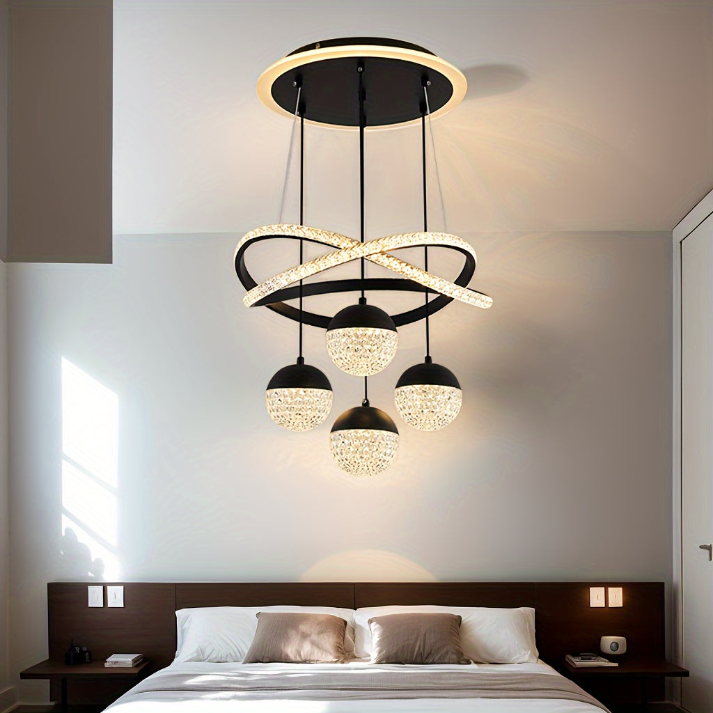 1 pieza de lámpara colgante LED acrílica negra minimalista moderna, ajustable en tres colores, lámpara colgante de metal, adecuada para comedores, mesas de comedor, dormitorios y áreas de bar, iluminación de techo moderna.