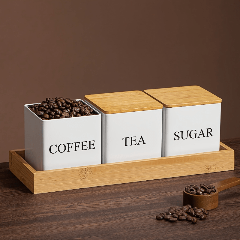 Contenedores de Almacenamiento y Blanco, Recipientes Metálicos para Café, Azúcar y Té, Organización Diaria, Almacenamiento de Cocina