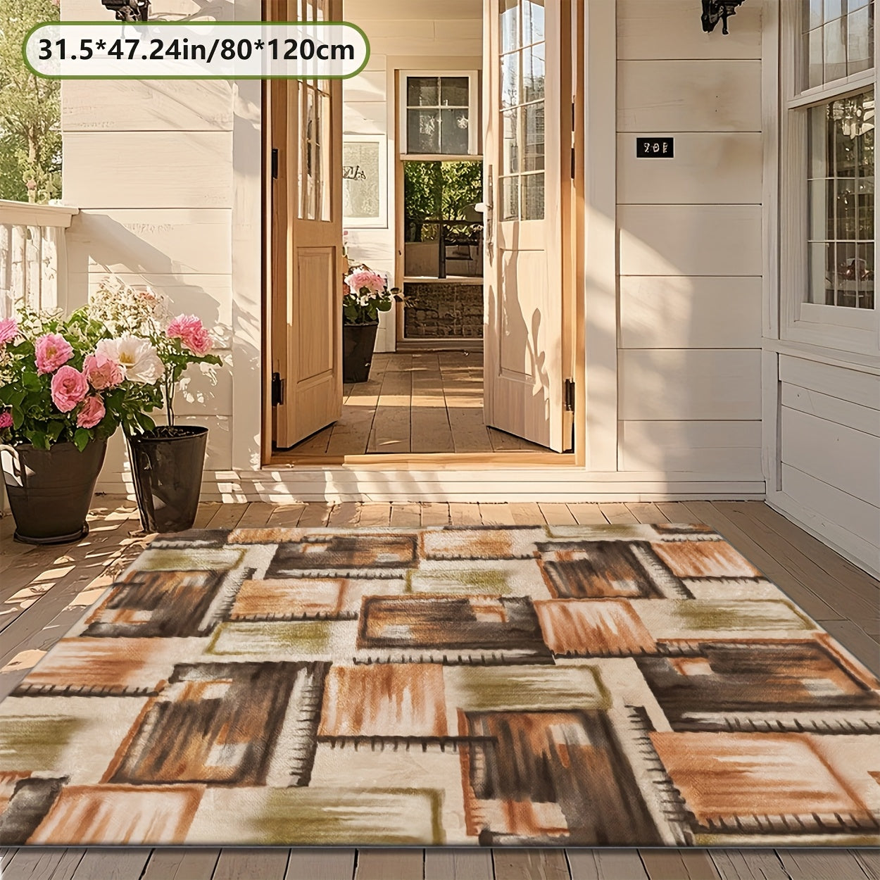 ZULIDA Alfombra de área de parche de bloques de color - Lavable en máquina, poliéster duradero, forma rectangular, varios tamaños para sala de estar, dormitorio, espacios al aire libre, uso interior/exterior, alfombra interior/exterior | Decoración moder