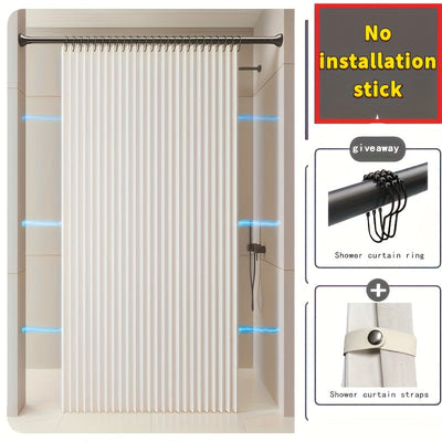 Cortina de baño plegable de alta calidad sin perforación, con ganchos metálicos, tela beige texturizada, diseño moderno para separación de áreas secas y húmedas, privacidad, fácil almacenamiento, divisor de zona húmeda, complemento de decoración contempo