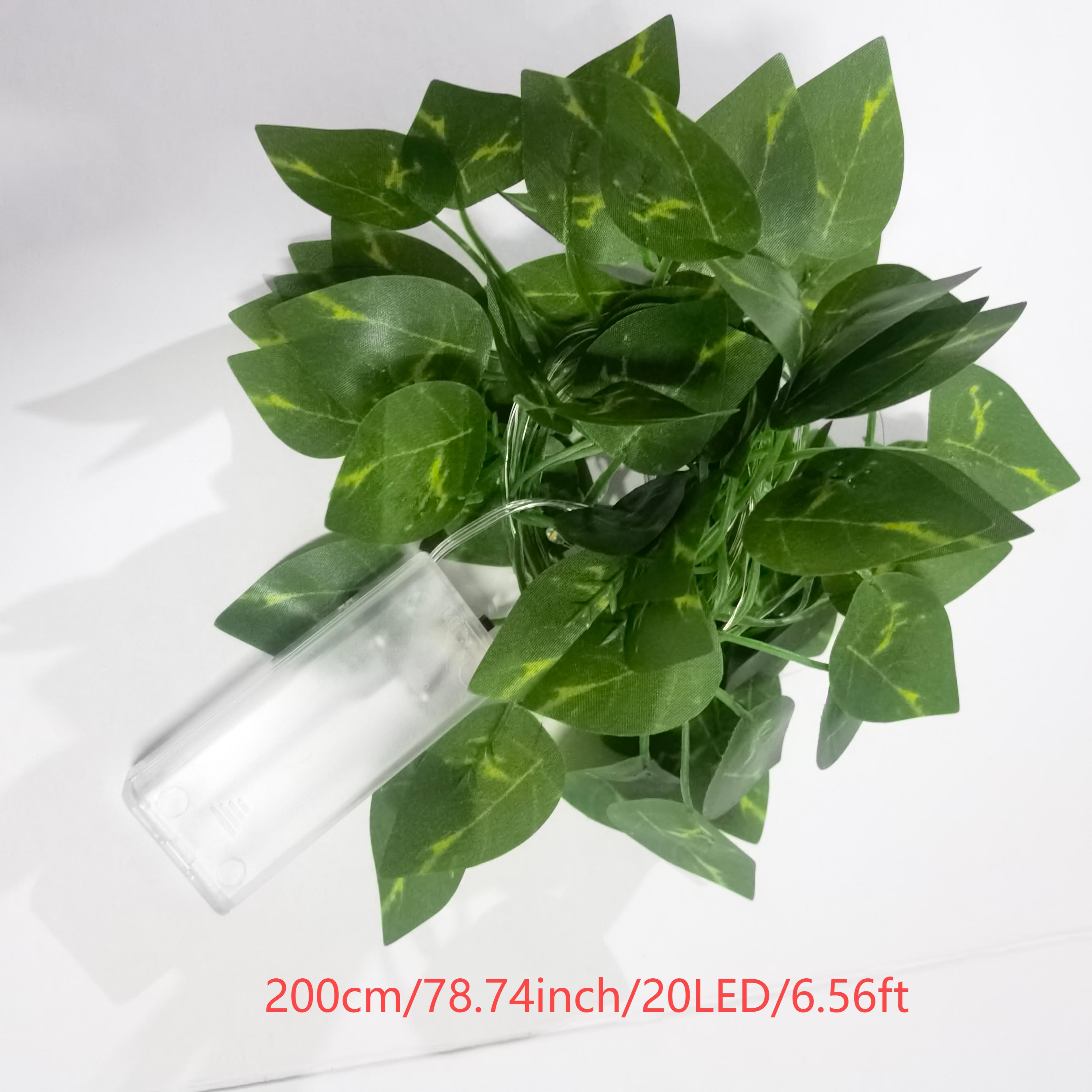 1 pieza de encantadora cadena de hojas artificiales verdes con LED - alimentada por batería, 200 cm / 78.74 pulgadas / 20LED / 6.56 pies, adecuada para iluminación escénica, ambiente hogareño y de dormitorio, fiesta, decoración de bodas y festivales, uti