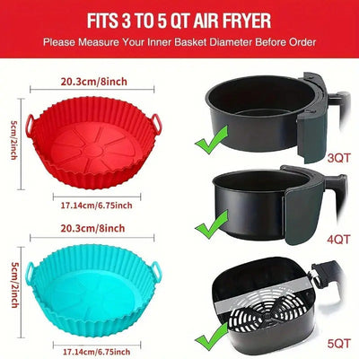 1 pieza de sartén circular de aire con 8 pulgadas con revestimiento de silicona - Diseño reutilizable, antiadherente, fácil de limpiar para cocina en casa, fritura saludable sin aceite, duradera y fácil de limpiar, perfecta para aperitivos, alas de pollo