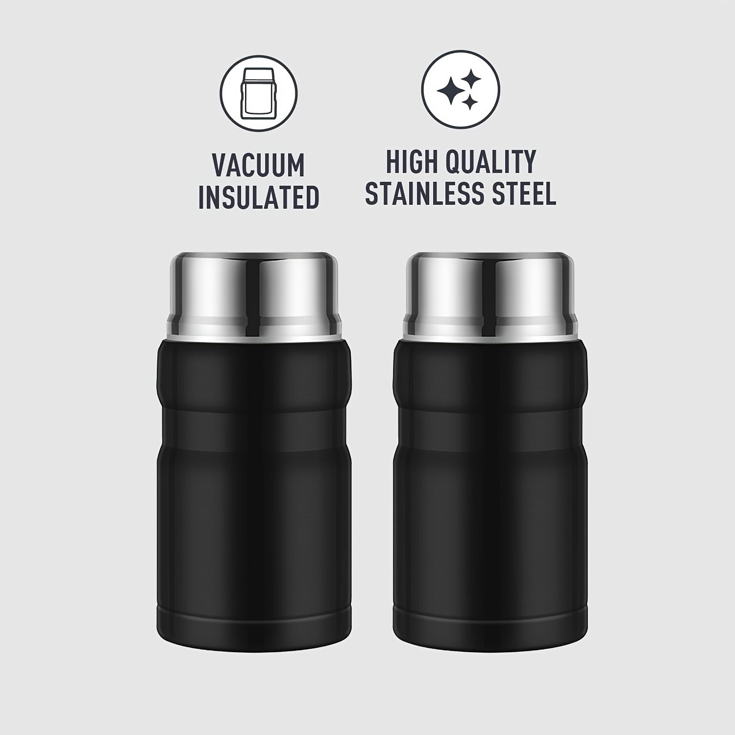 Termo aislante SIAETIUR de 24 oz - Recipiente redondo reutilizable con tapa abatible, boca ancha, apto para lavavajillas y libre de BPA - Negro