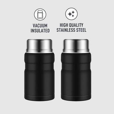 Termo aislante SIAETIUR de 24 oz - Recipiente redondo reutilizable con tapa abatible, boca ancha, apto para lavavajillas y libre de BPA - Negro