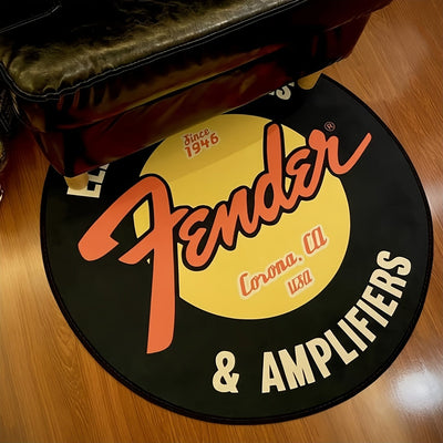 1pc Guitarras y Amplificadores Eléctricos Alfombra Redonda - Poliéster, Base de PVC Antideslizante, Hecha a Máquina, Lavable a Mano, para Dormitorio, Sala, Entrada - Grosor de 1cm