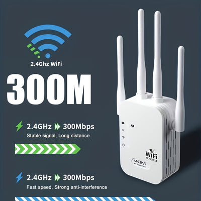 Extensor WIFI6, Amplificador de Señal WIFI, Soporte para Puerto Ethernet, 4 Antenas de Alto Rendimiento, Cobertura de 360° hasta 9000 pies cuadrados, con Puerto Ethernet, Velocidad Inalámbrica de Hasta 300Mbps y Conexión Estable por Cable. Función de Rel