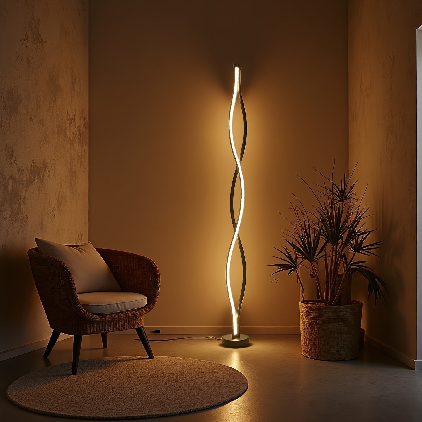 1pc Lámpara de Pie Estilo Nórdico Trenzado, Diseño Artístico Minimalista USB Regulable Cálido y Elegante para Dormitorio, Sala o Escritorio con Luz LED Multifuncional