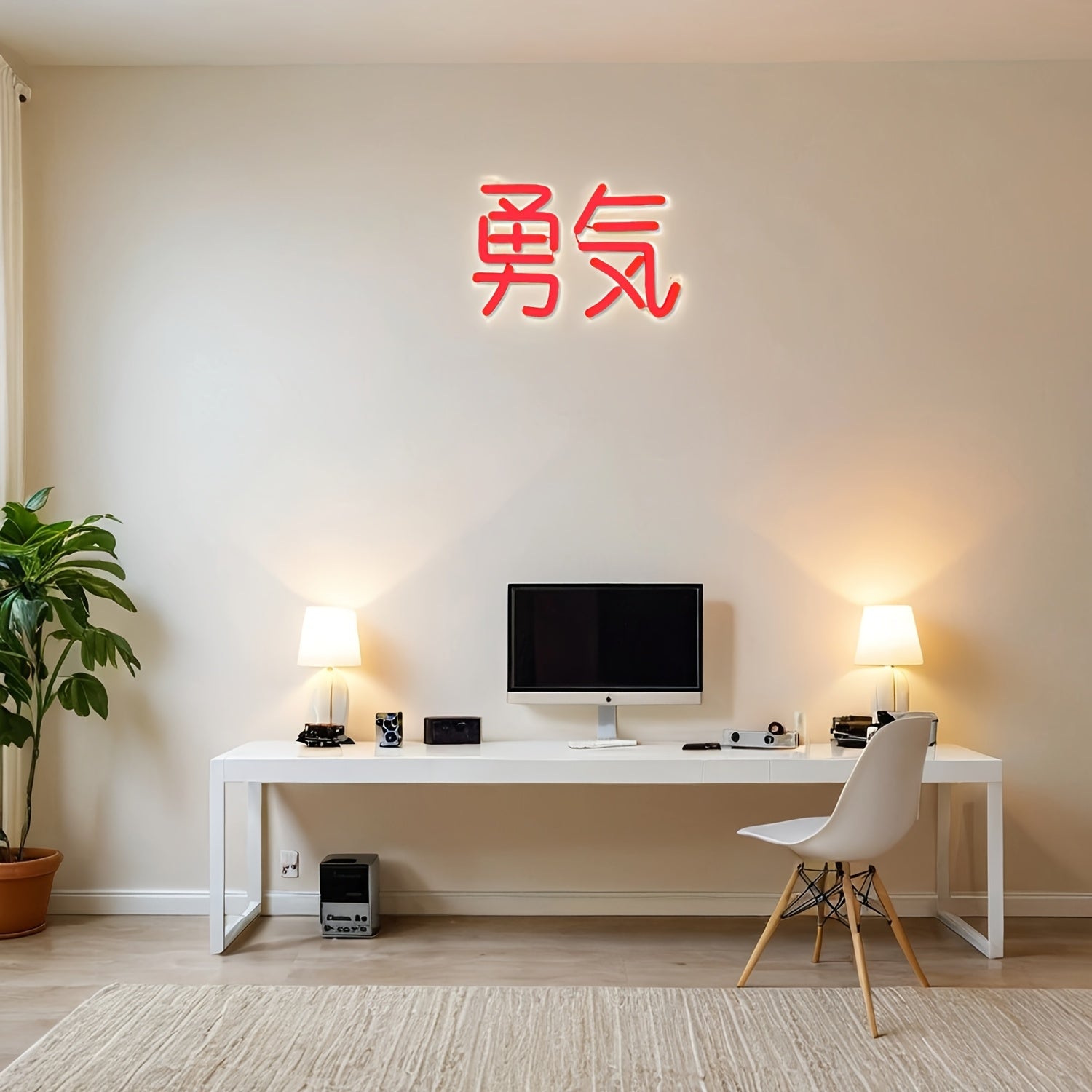 Letrero de Neón Coraje - Decoración de Pared Estilo Anime Japonés, Luz Nocturna Roja con Caracteres Chinos para el Hogar, Dormitorio, Sala de Juegos, Alimentado por USB, 27x19 cm, Decoración de Habitación de Anime
