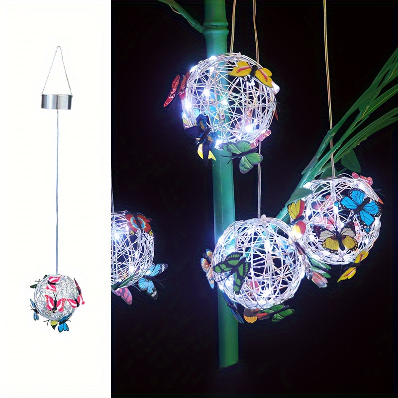 Colorida mariposa globo solar luz - luz impermeable de la atmósfera para festivales jardines y decoración al aire libre, luz solar colgante luz de camping linterna, diseño de mariposa multicolor, material de PVC, luces LED, energía solar, batería de níqu