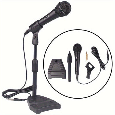 Conjunto de soporte de micrófono de bobina de movimiento con cable profesional, micrófono portátil, micrófono dinámico de mano universal con enchufe de 6,35 mm/0,25 pulgadas y adaptador de 3,5 mm/0,138 pulgadas. Adecuado para teclados electrónicos, instr