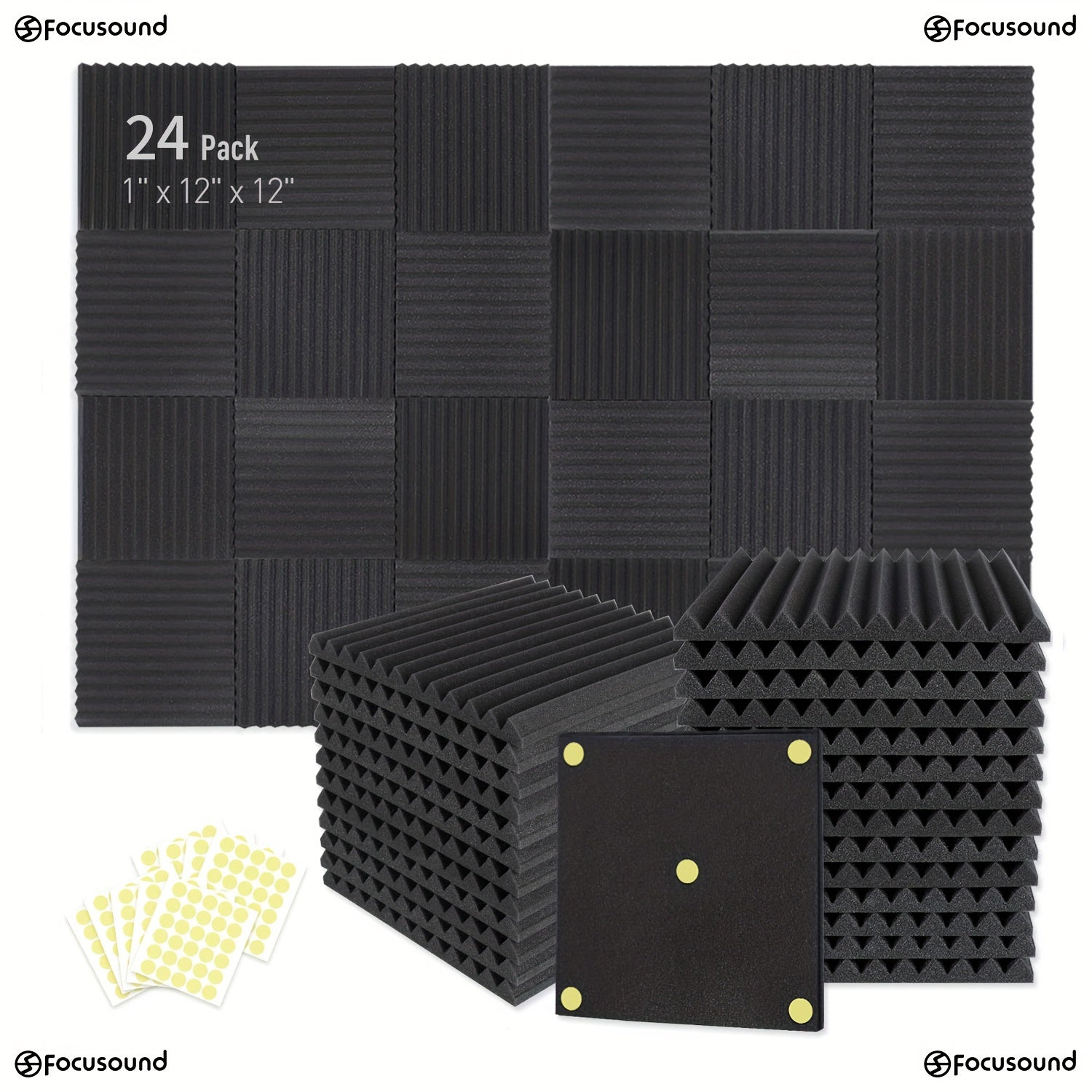 48/24/12 piezas de paneles acústicos de alta densidad, 30.48x30.48x2.54 cm, absorbentes de sonido, para paredes, techos, salas de juegos y estudios de grabación, reducción de ruido