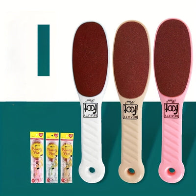 Lima de pie de plástico hipoalergénico con superficie de abrasivo rojo - Herramienta de exfoliación de doble cara para eliminar la piel muerta y callos, ideal para el cuidado del talón y la suela, herramienta de cuidado de pies | Diseño ergonómico | Text