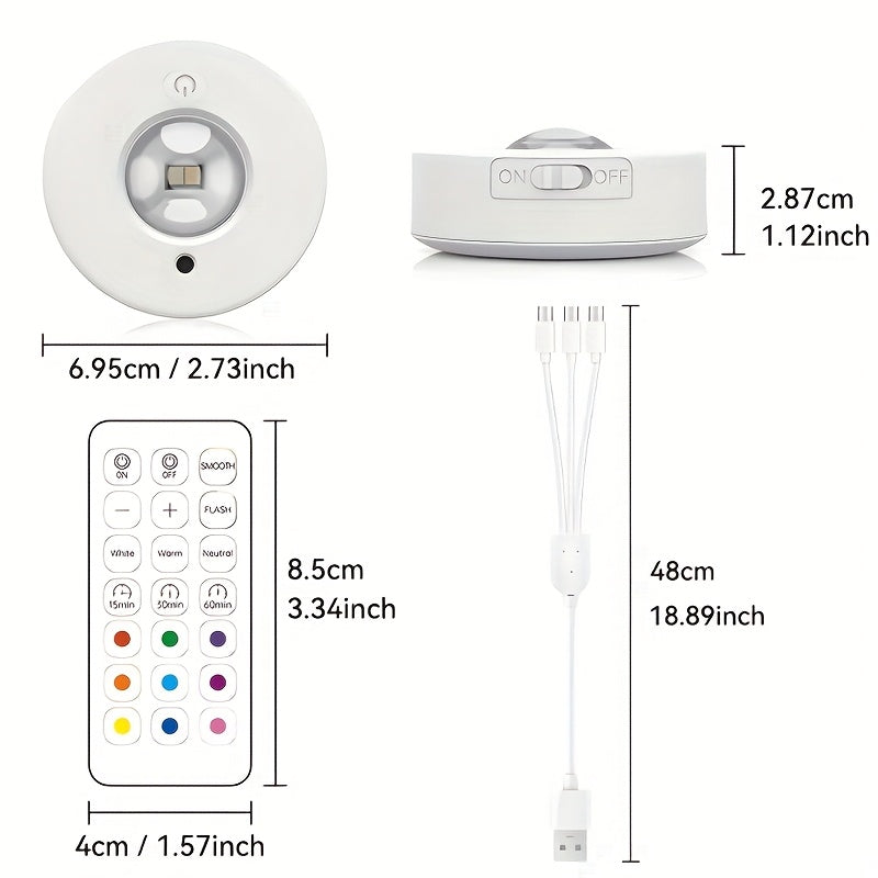 3 luces LED magnéticas recargables RGB para gabinetes con control remoto IR - 12 modos de cambio de color, regulables, batería de 500mAh, iluminación tipo puck para cocina, clóset, escaleras (recargable USB-C, sin necesidad de enchufe), decoración de luz
